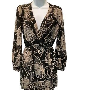 AKIRA CHICAGO BLACK LABEL BLACK FLORAL PRINT FAUX WRAP MINI DRESS S
